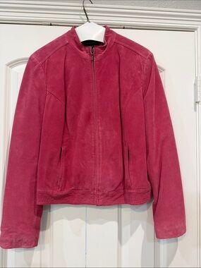 Valerie Stevens Suede Bomber Jacket in Deep Rose